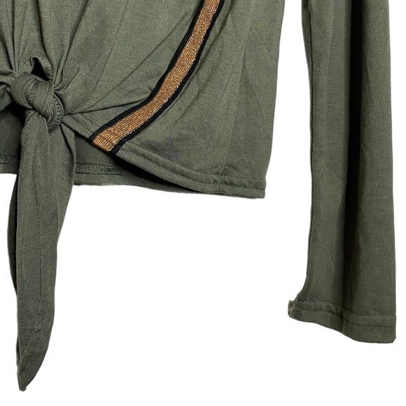 Honey Punch Front Tie BoatNeck Drop Shoulders Long Sleeves Metallic Stripes S - Picture 8 of 16